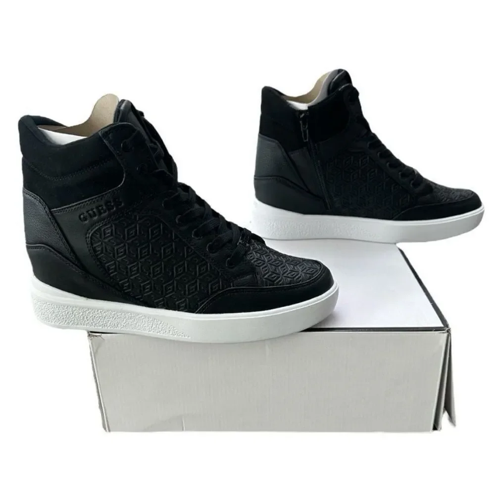 GUESS Blairin 4 Black Hidden Wedge High Top Sneakers Zip NWT 9.5